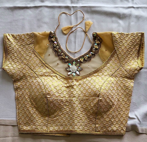 Damenbluse gold brokat choli - damenbluse,